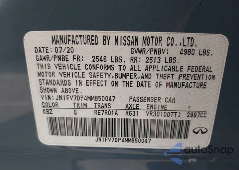 2021 Infiniti Q50 Red Sport 400 из США, поврежденный, VIN JN1FV7DP4MM850047